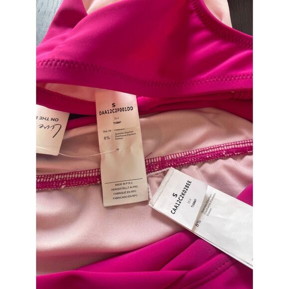 Cupshe Women’s Hot Pink Bikini Set Small High-Waist Crisscross Strappy Swim - Picture 3 of 3